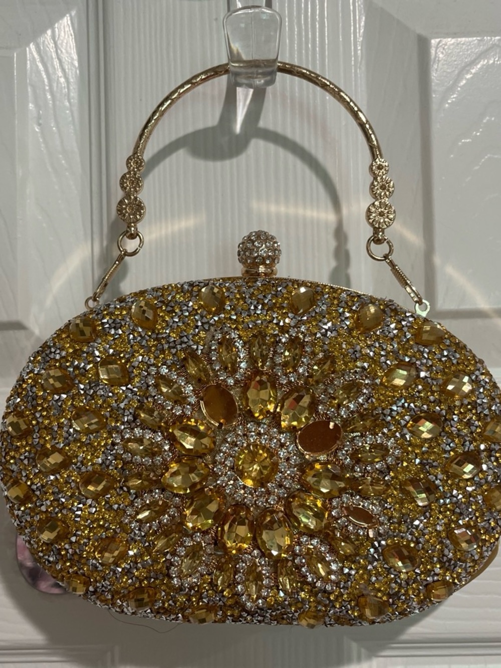 Gold Jeweled Evening Clutch with Top Handle